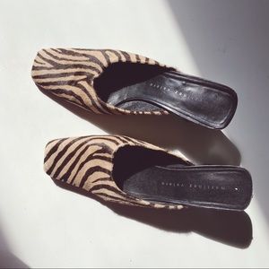 Tiger Striped Mules Animal Fur Slides Heel